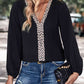 Contrast V-Neck Long Sleeve Blouse