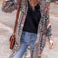 Printed Open Front Collared Neck Cardigan