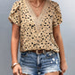 Animal Print V-Neck Petal Sleeve Blouse