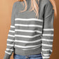 Striped Decorative Button Mock Neck Sweater