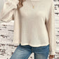 Waffle-Knit Round Neck Long Sleeve T-Shirt