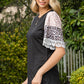 Leopard Lace Trim Ribbed Round Neck Top