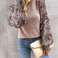 Round Neck Contrasting Color Printed Lantern Sleeve Top