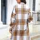 Plaid Belted Collared Neck Button Up Jacket