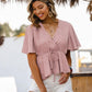 Printed Tied Flutter Sleeve Babydoll Blouse