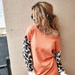 Leopard Round Neck Dropped Shoulder Sweater