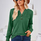 Notched Button Detail Long Sleeve T-Shirt