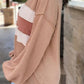 Ribbed Color Block Exposed Seam Round Neck Blouse