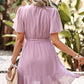 Round Neck Flutter Sleeve Belted Dress