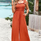 Frill Trim Tie Shoulder Wide Leg Jumpsuit with Pockets