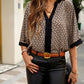Geometric Print Notched Blouse