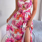 Botanical Print Tied Backless Cutout Slit Dress