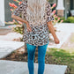 Leopard Button Front Short Sleeve Shirt with Breast Pockets