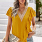 Contrast Ruffle Trim Flutter Sleeve Blouse