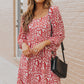 Animal Print Square Neck Balloon Sleeve Dress