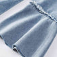 Button Front Flare Sleeve Denim Top