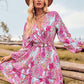 Printed Surplice Neck Long Sleeve Dress