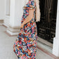Printed V-Neck Short Sleeve Maxi Dress