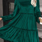 Smocked Balloon Sleeve Frill Trim Tiered Dress