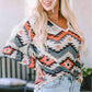 Geometric V-Neck Long Sleeve T-Shirt