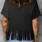 V-Neck Fringe Hem T-Shirt