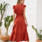Tiered Ruffled V-Neck Cap Sleeve Dress