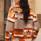 Fuzzy Contrast Snap Down Long Sleeve Jacket