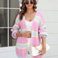Color Block Ribbed Dropped Shoulder Open Front Cardigan