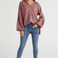 Half Button Lantern Sleeve Hoodie