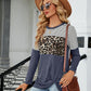 Color Block Round Neck Long Sleeve Blouse