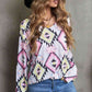Geometric V-Neck Long Sleeve T-Shirt