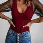 Spliced Mesh Puff Sleeve Blouse