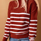 Striped Decorative Button Mock Neck Sweater