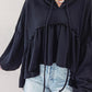 Drawstring High-Low Balloon Sleeve Hoodie
