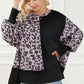 Leopard Round Neck Lantern Sleeve Slit Sweatshirt