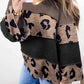 Color Block Leopard V-Neck Blouse