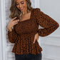 Square Neck Long Sleeve Smocked Blouse