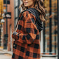 Plaid Button Up Drawstring Hooded Shacket