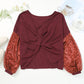 Nutcracker Sequin Crisscross Twisted Back Long Sleeve Blouse