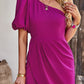 One-Shoulder Puff Sleeve Pleated Detail Romper