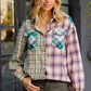 Contrast Plaid Long Sleeve Collared Neck Shirt