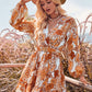 Printed Surplice Neck Long Sleeve Dress