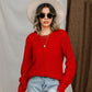 Openwork Round Neck Raglan Sleeve Sweater
