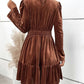 Smocked Long Sleeve Ruffle Hem Dress
