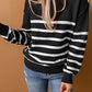 Striped Decorative Button Mock Neck Sweater