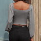 Drawstring Detail Balloon Sleeve Cropped Blouse