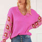 Exposed Seam V-Neck Drop Shoulder Sweater