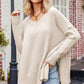 V-Neck Dropped Shoulder Ribbed Long Sleeve Sweater