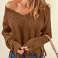 Fringe V-Neck Dropped Shoulder Sweater