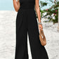 Frill Trim Tie Shoulder Wide Leg Jumpsuit with Pockets